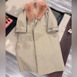 Diolen Swiss Fur long trench coat w/ fox collar and real fur lining